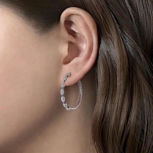 Statement Silver Color Hoop Earrings for Women Sparkling Cubic Zirconia Jewelry in Saudi Arabia