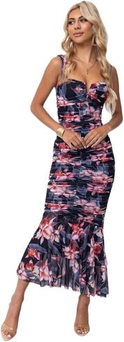 Women's Floral Sexy Sleeveless Bodycon Corset Ruched Fishtail Maxi Dress Backless Slip Long Dresses in Saudi Arabia