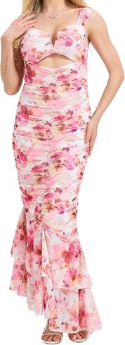 Women's Floral Sexy Sleeveless Bodycon Corset Ruched Fishtail Maxi Dress Backless Slip Long Dresses in Saudi Arabia