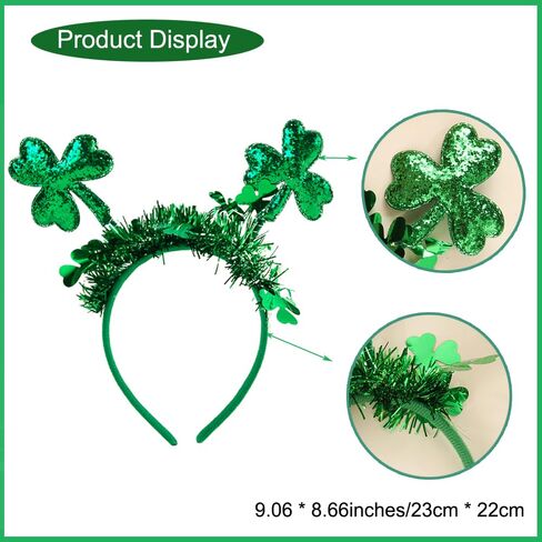 St.Patrick's Day Shamrock Headbands for Women - 1 Pack Green Glitter Hairbands for St.Patrick's Day Costume Party Hair Decoration Irish Lucky Shamrock Design Hair Hoops Heat Bopper Festival Headpiece in Saudi Arabia