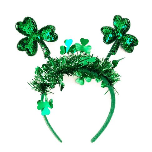 St.Patrick's Day Shamrock Headbands for Women - 1 Pack Green Glitter Hairbands for St.Patrick's Day Costume Party Hair Decoration Irish Lucky Shamrock Design Hair Hoops Heat Bopper Festival Headpiece in Saudi Arabia