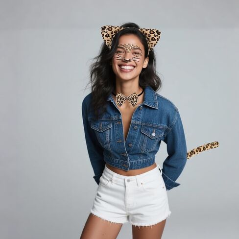 6 Pcs Leopard Costume Set Cheetahs Ears Headband Tail Bow Tie Face Stickers Tattoos Set Leopard Cat Costume Animal Ears Headband for Women Halloween Cosplay Accessories in Kuwait