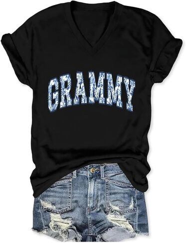 Grandma Shirts Women Grammy Vintage Floral Graphic T-Shirt Funny Grandma Life Shirt Casual Short Sleeve V Neck Tees in Saudi Arabia