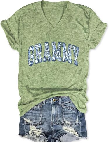 Grandma Shirts Women Grammy Vintage Floral Graphic T-Shirt Funny Grandma Life Shirt Casual Short Sleeve V Neck Tees in Saudi Arabia