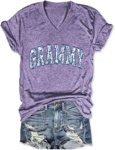 Grandma Shirts Women Grammy Vintage Floral Graphic T-Shirt Funny Grandma Life Shirt Casual Short Sleeve V Neck Tees in Saudi Arabia