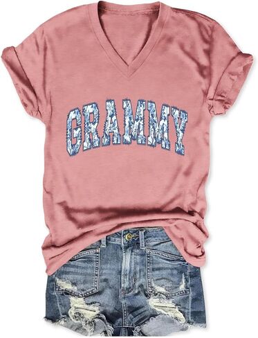 Grandma Shirts Women Grammy Vintage Floral Graphic T-Shirt Funny Grandma Life Shirt Casual Short Sleeve V Neck Tees in Saudi Arabia
