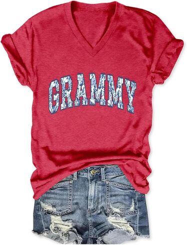 Grandma Shirts Women Grammy Vintage Floral Graphic T-Shirt Funny Grandma Life Shirt Casual Short Sleeve V Neck Tees in Saudi Arabia