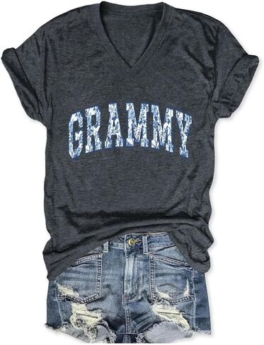 Grandma Shirts Women Grammy Vintage Floral Graphic T-Shirt Funny Grandma Life Shirt Casual Short Sleeve V Neck Tees in Saudi Arabia