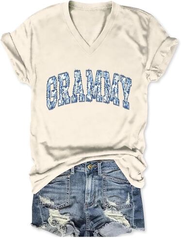 Grandma Shirts Women Grammy Vintage Floral Graphic T-Shirt Funny Grandma Life Shirt Casual Short Sleeve V Neck Tees in Saudi Arabia