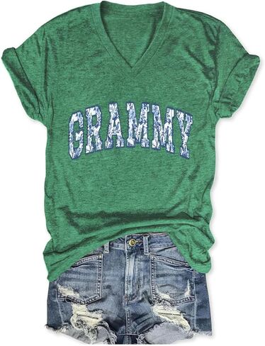 Grandma Shirts Women Grammy Vintage Floral Graphic T-Shirt Funny Grandma Life Shirt Casual Short Sleeve V Neck Tees in Saudi Arabia