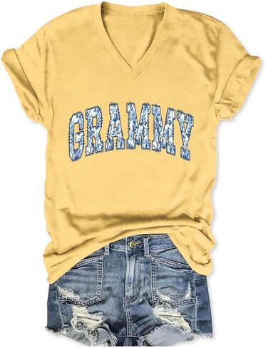Grandma Shirts Women Grammy Vintage Floral Graphic T-Shirt Funny Grandma Life Shirt Casual Short Sleeve V Neck Tees in Saudi Arabia