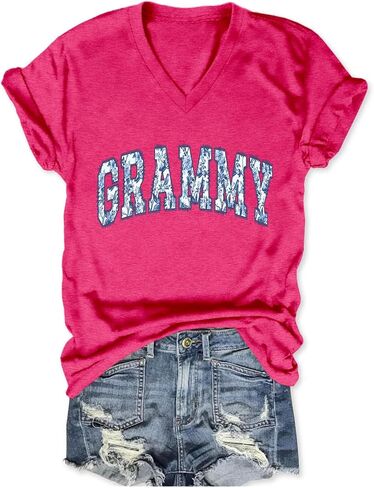 Grandma Shirts Women Grammy Vintage Floral Graphic T-Shirt Funny Grandma Life Shirt Casual Short Sleeve V Neck Tees in Saudi Arabia