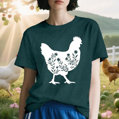 Chicken Shirt for Women Chicken Mom T-Shirt Cute Chick Short Sleeve Tee Tops in Saudi Arabia