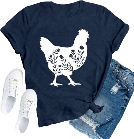 Chicken Shirt for Women Chicken Mom T-Shirt Cute Chick Short Sleeve Tee Tops in Saudi Arabia
