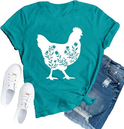 Chicken Shirt for Women Chicken Mom T-Shirt Cute Chick Short Sleeve Tee Tops in Saudi Arabia