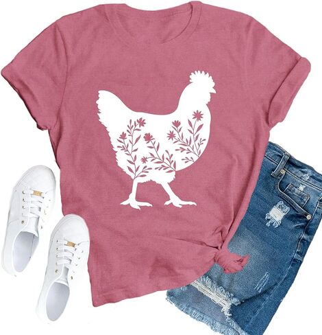 Chicken Shirt for Women Chicken Mom T-Shirt Cute Chick Short Sleeve Tee Tops in Saudi Arabia