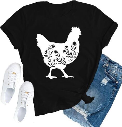 Chicken Shirt for Women Chicken Mom T-Shirt Cute Chick Short Sleeve Tee Tops in Saudi Arabia