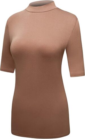 OThread & Co. Women's Half Sleeve Mock Neck T-Shirt Basic Stretch Layer Comfy Casual Top in Saudi Arabia
