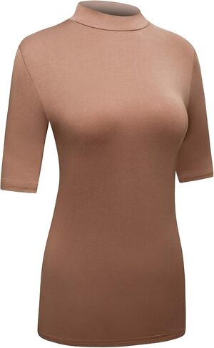 OThread & Co. Women's Half Sleeve Mock Neck T-Shirt Basic Stretch Layer Comfy Casual Top in Saudi Arabia