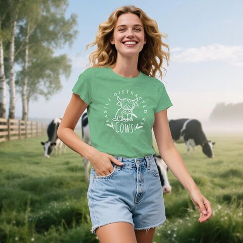 قمصان لمحبي البقر للنساء يمكن تشتيت انتباهها بسهولة بواسطة الأبقار التي شيرت Western Country Farm Life تي شيرت in Kuwait