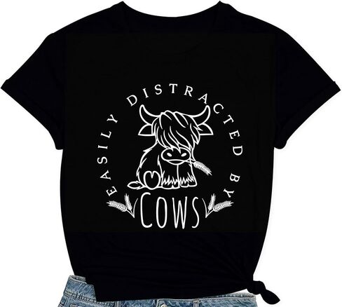 قمصان لمحبي البقر للنساء يمكن تشتيت انتباهها بسهولة بواسطة الأبقار التي شيرت Western Country Farm Life تي شيرت in Kuwait