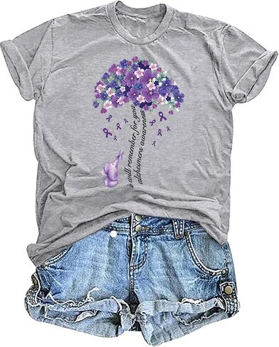 قمصان للتوعية بمرض الزهايمر، قميص نسائي يتذكر لك، يدعم العالم لشهر الزهايمر، ملابس بشريط الفيل الجرافيكي in Kuwait