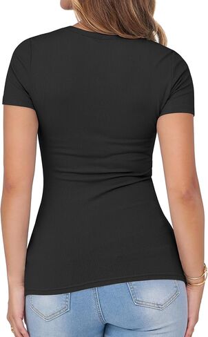 Albe Rita Women Short Sleeve Cap V Neck Shirts for Women Ribbed Casual Top Knit Slim Fit for Summer in Saudi Arabia