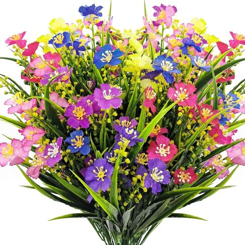 6 Bundles Artificial Flowers Outdoors UV Resistant Fake Plants Outside Faux Plastic Silk Floral for Home Indoor Porch Boxes Garden Decoration (Multicolor) (6) in Saudi Arabia