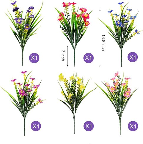 6 Bundles Artificial Flowers Outdoors UV Resistant Fake Plants Outside Faux Plastic Silk Floral for Home Indoor Porch Boxes Garden Decoration (Multicolor) (6) in Saudi Arabia