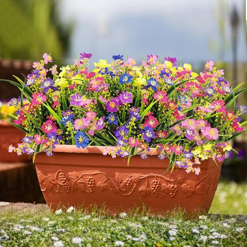 6 Bundles Artificial Flowers Outdoors UV Resistant Fake Plants Outside Faux Plastic Silk Floral for Home Indoor Porch Boxes Garden Decoration (Multicolor) (6) in Saudi Arabia