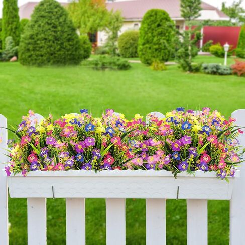 6 Bundles Artificial Flowers Outdoors UV Resistant Fake Plants Outside Faux Plastic Silk Floral for Home Indoor Porch Boxes Garden Decoration (Multicolor) (6) in Saudi Arabia