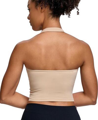 Oalka Women's Halter Sports Bra Longline Yoga Bra Gym Cropped Shirt Workout Tank Tops in Kuwait