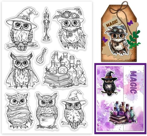 GLOBLELAND Halloween Owl Clear Stamps Owl Decorative Clear Stamps Silicone Stamps Seals for Card Making and Photo Album Decor Decoration and DIY Scrapbooking in Saudi Arabia