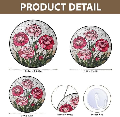 Personalized Daisy Stained Glass Suncatcher, Round Window Hanging, Custom Name Birth Month Flower Gift, for Mom in Kuwait