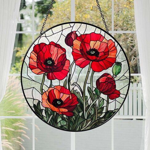Personalized Daisy Stained Glass Suncatcher, Round Window Hanging, Custom Name Birth Month Flower Gift, for Mom in Kuwait