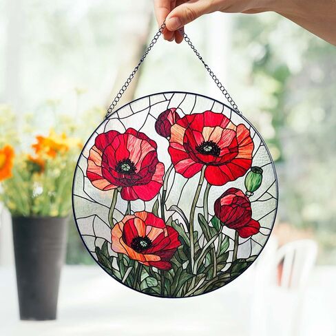 Personalized Daisy Stained Glass Suncatcher, Round Window Hanging, Custom Name Birth Month Flower Gift, for Mom in Kuwait