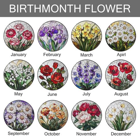 Personalized Daisy Stained Glass Suncatcher, Round Window Hanging, Custom Name Birth Month Flower Gift, for Mom in Kuwait