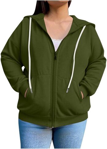 Plus Size Womens Hoodies Zip Up Long Sleeve Sweatshirts Y2K Jacket with Pockets 2025 Fall Fashion Clothes in Kuwait