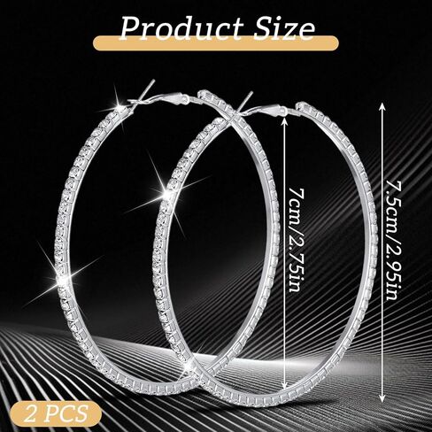 Large Silver Rhinestone Hoop Earrings for Women, 75mm Big Bling Hoop Earrings Sparkly Hoops for Prom Wedding Party in Saudi Arabia