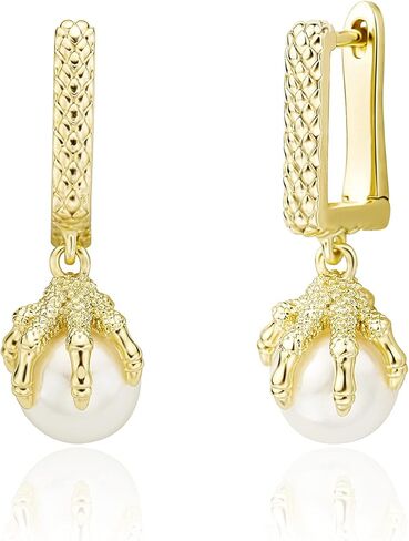 Pearl Dangle Hoop Earrings 14K Gold Plated Shell Pearl Unique Handmade Pearl Fashion Cartilage Drop Wedding Bridal Hoop Dainty Earrings For Women in Kuwait