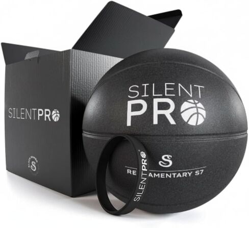 كرة سلة Silent Pro™ غير مضغوطة، يتم إرسالها في صندوق، مع كرة تدريب وكرة Real Grooves Mute للعب في الأماكن المغلقة، بدون ضوضاء/تأثير، مادة PO، آمنة للاستخدام الداخلي - لا يُنصح بها في الهواء الطلق in Saudi Arabia