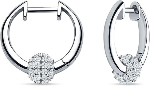 Round Hoop Earring 16.7mm Ball Design Cluster Cubic Zirconia Classic Style Huggie Earring Solid 925 Sterling Silver Gift For her in Kuwait