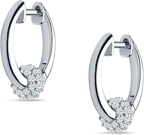 Round Hoop Earring 16.7mm Ball Design Cluster Cubic Zirconia Classic Style Huggie Earring Solid 925 Sterling Silver Gift For her in Kuwait