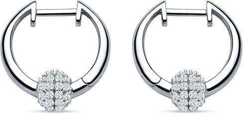 Round Hoop Earring 16.7mm Ball Design Cluster Cubic Zirconia Classic Style Huggie Earring Solid 925 Sterling Silver Gift For her in Kuwait