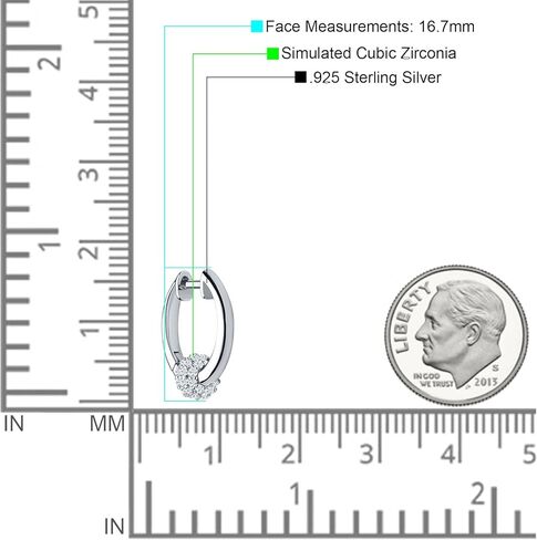 Round Hoop Earring 16.7mm Ball Design Cluster Cubic Zirconia Classic Style Huggie Earring Solid 925 Sterling Silver Gift For her in Kuwait