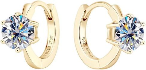 1.0CT Round Cut D Color Moissanite Hoop Earrings for Women,18K Gold Over 925 Silver Six Claw Moissanite Huggie Earrings,Fashion Jewelry Gift for Her in Kuwait