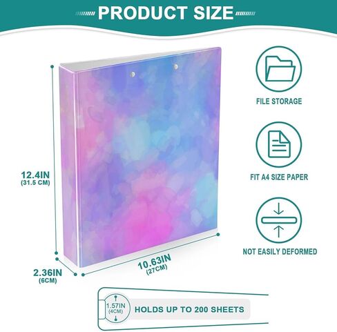 3 Ring Binder Rainbow Tie Dye Iridescent 1.5 inch Binders Three Ring Binders with Clipboard Fit 8.5'' x 11'' Paper 3 Interior PVC Clear Pockets for Office Supplies in Saudi Arabia