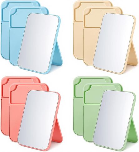 12 Pcs Desktop Makeup Mirror, 8" Vanity Table Mirror with Stand, 90°Adjustable Portable Folding Travel Mirror for Spa Party, Girl, Women, Beauty, 4 Color in Kuwait