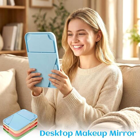 12 Pcs Desktop Makeup Mirror, 8" Vanity Table Mirror with Stand, 90°Adjustable Portable Folding Travel Mirror for Spa Party, Girl, Women, Beauty, 4 Color in Kuwait