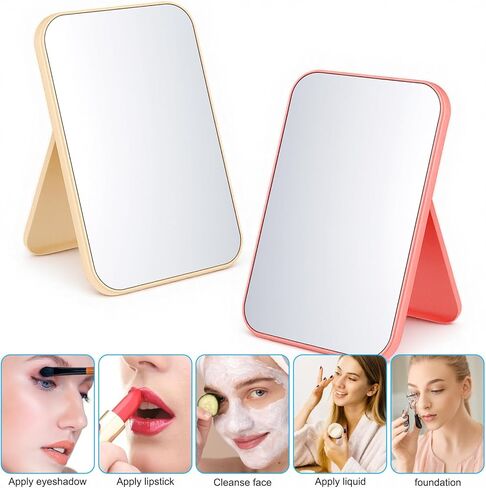 12 Pcs Desktop Makeup Mirror, 8" Vanity Table Mirror with Stand, 90°Adjustable Portable Folding Travel Mirror for Spa Party, Girl, Women, Beauty, 4 Color in Kuwait